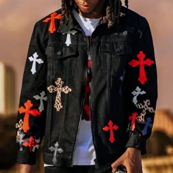 Rockstar Original Exo Patchwork Black Denim Trucker Jacket Size Small - Picture 1 of 10